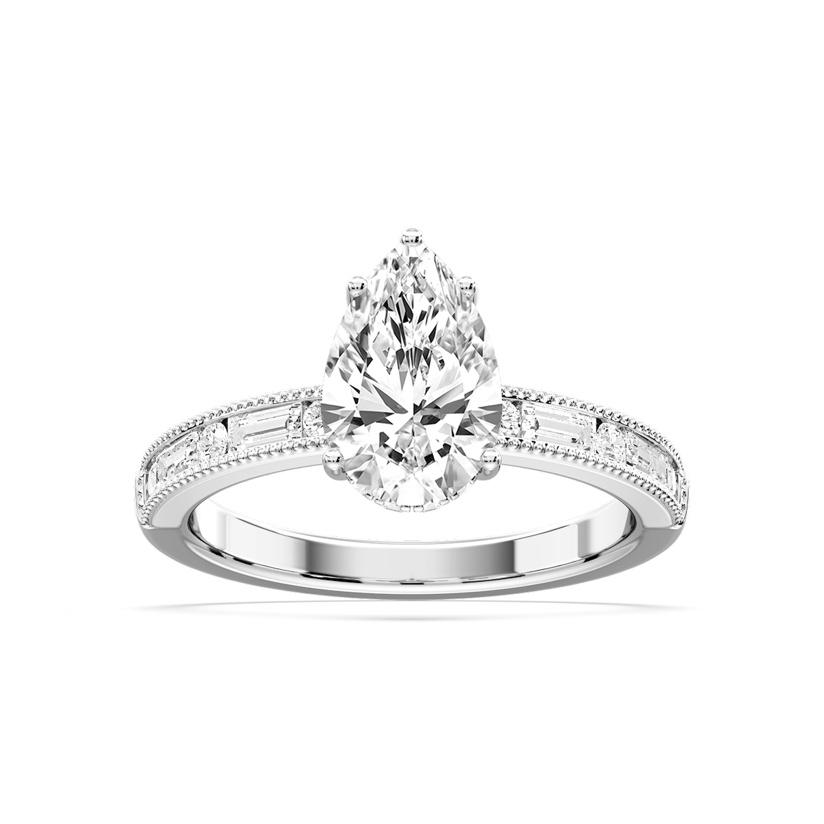 Rhianna Pear Lab Grown Diamond Milgrain Channel Hidden Halo Engagement Ring