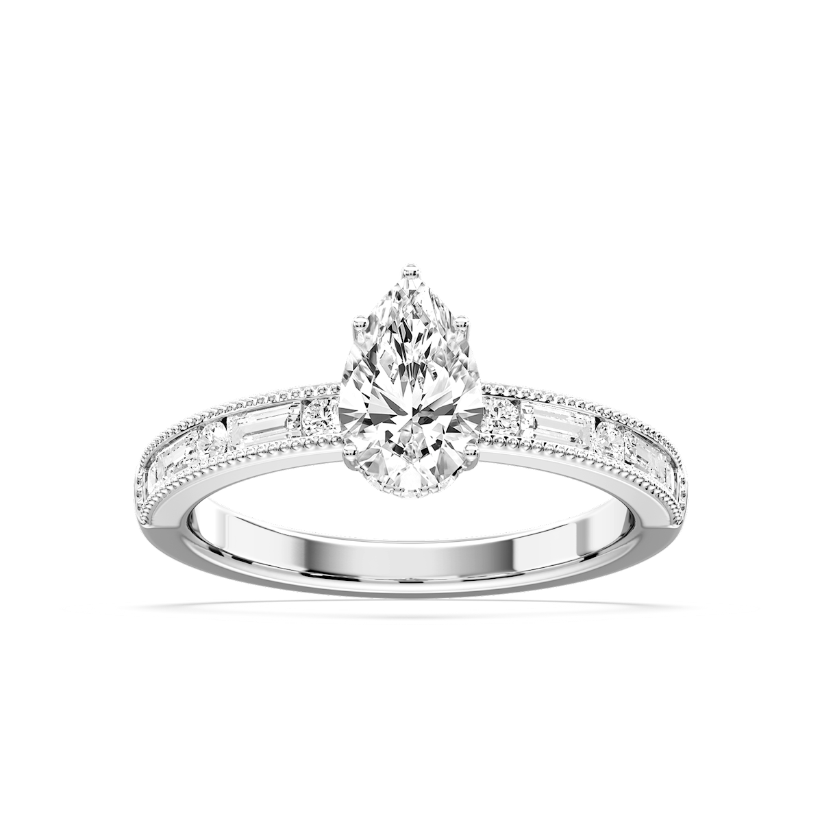 Rhianna Pear Lab Grown Diamond Milgrain Channel Hidden Halo Engagement Ring