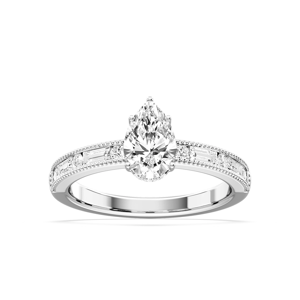 Rhianna Pear Lab Grown Diamond Milgrain Channel Hidden Halo Engagement Ring