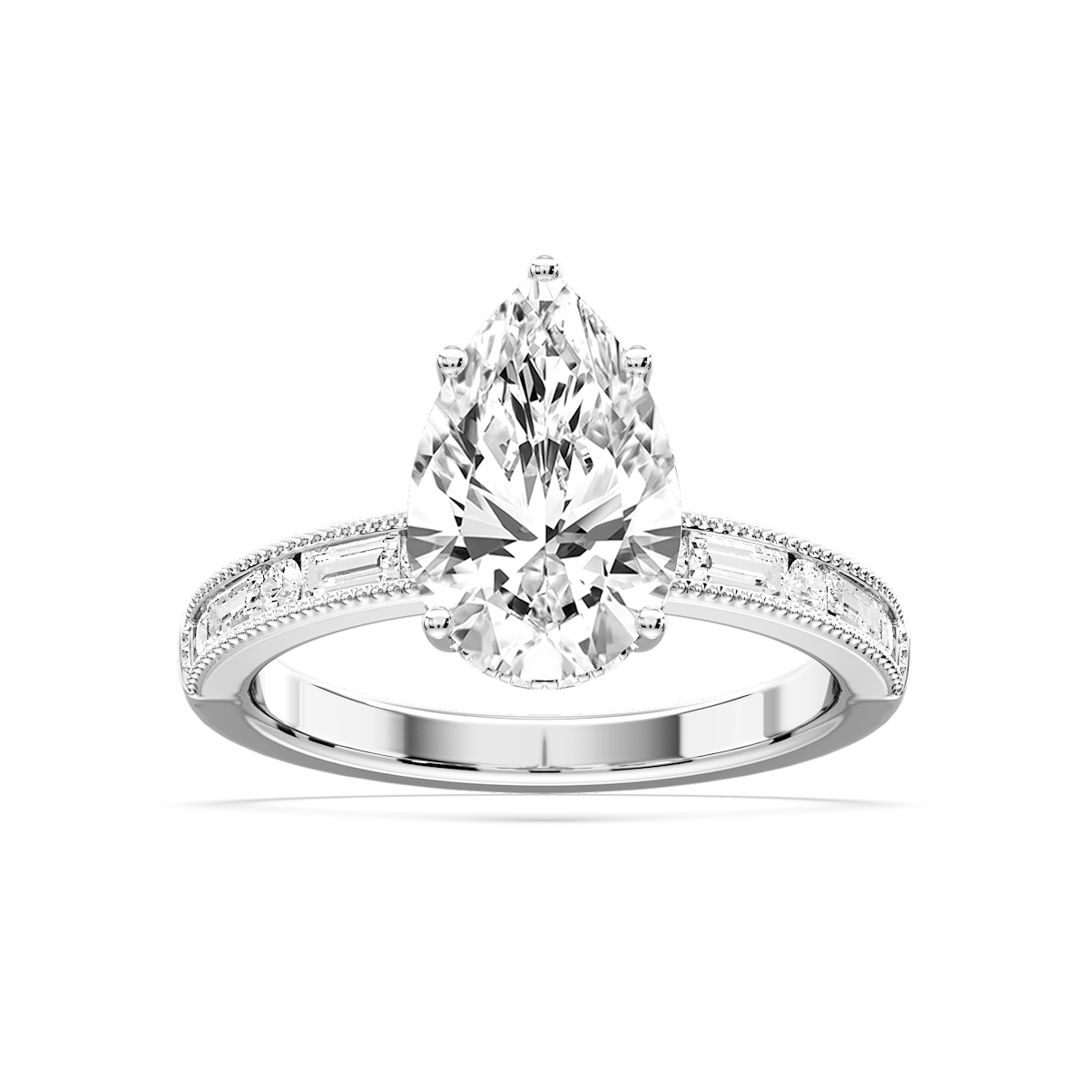 Rhianna Pear Lab Grown Diamond Milgrain Channel Hidden Halo Engagement Ring