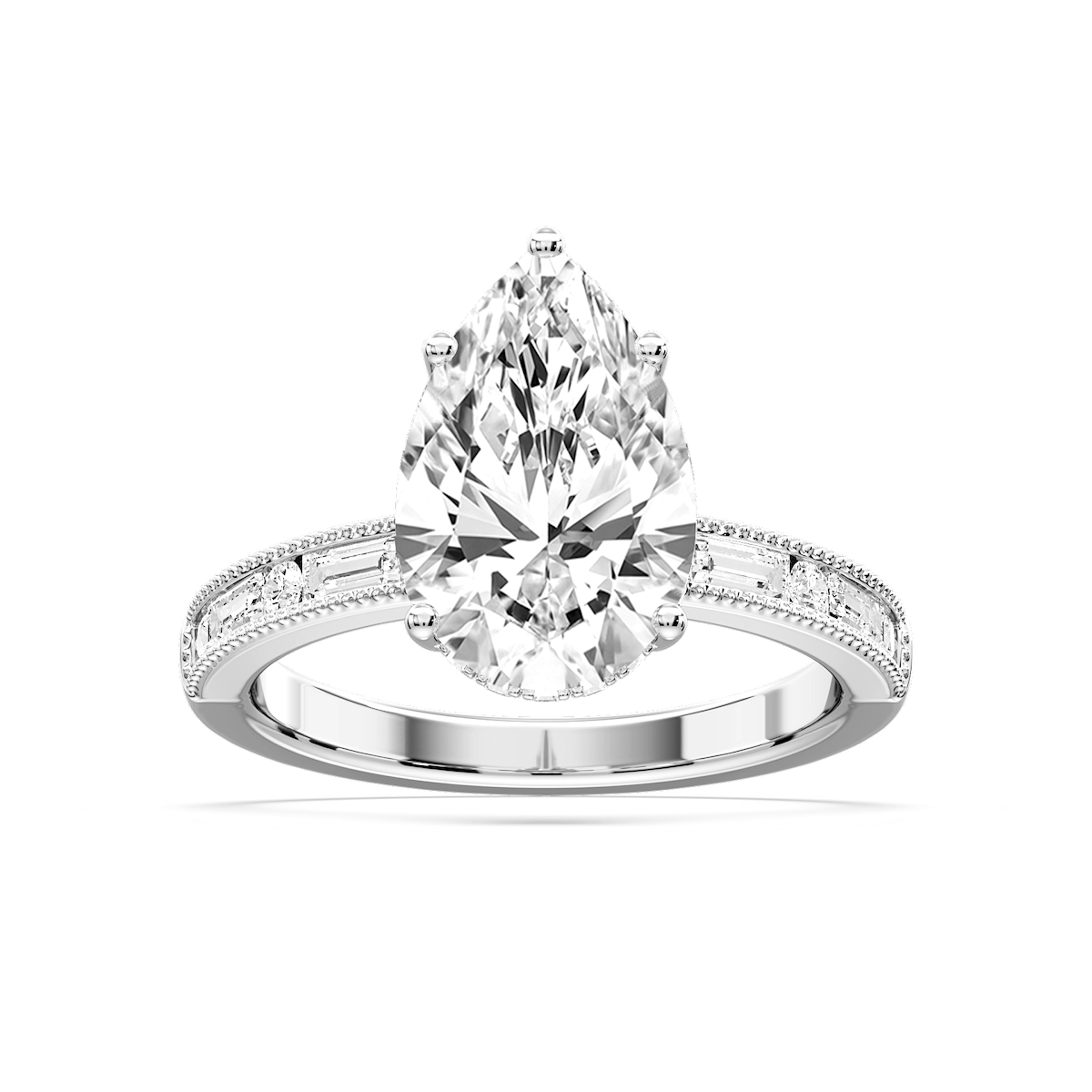 Rhianna Pear Lab Grown Diamond Milgrain Channel Hidden Halo Engagement Ring