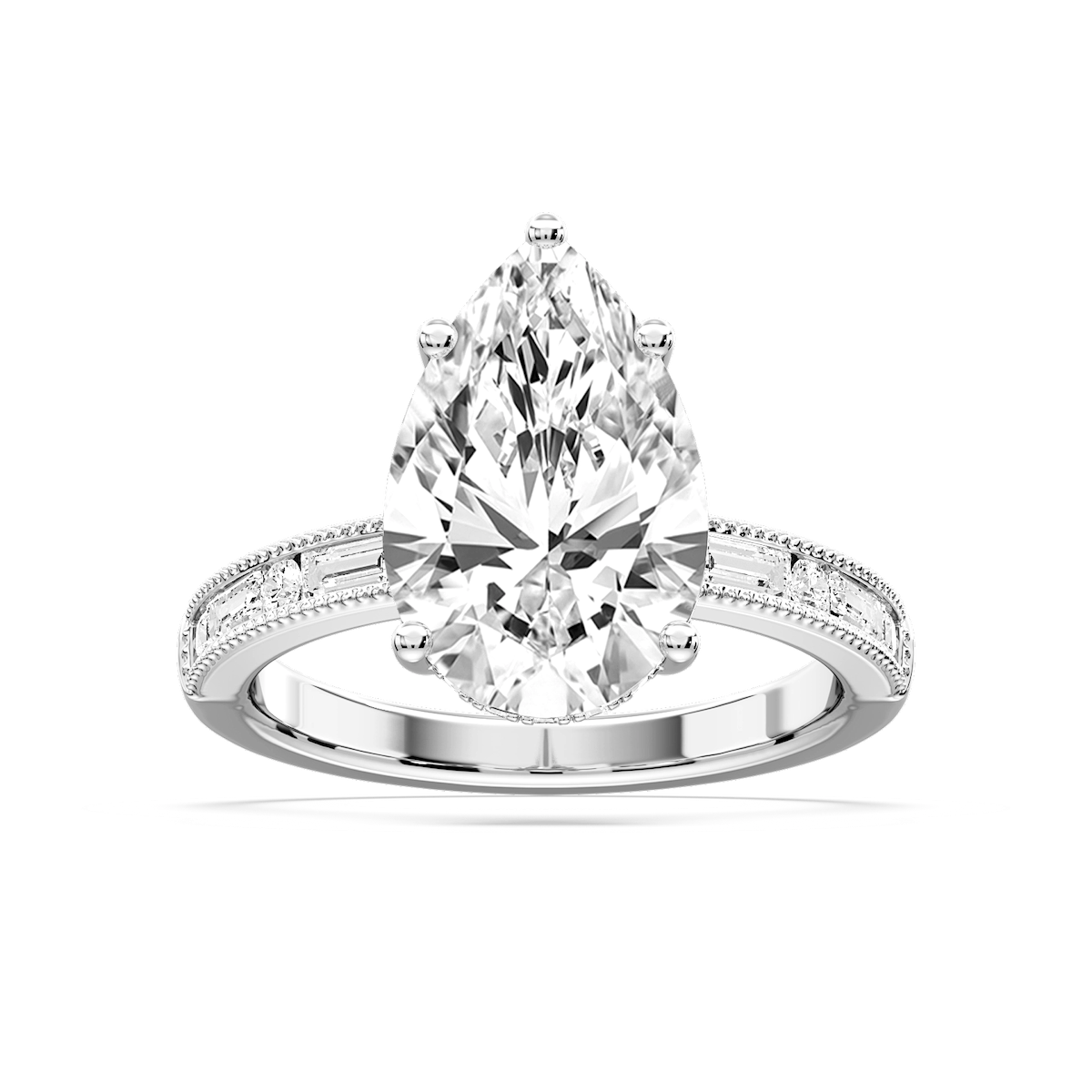 Rhianna Pear Lab Grown Diamond Milgrain Channel Hidden Halo Engagement Ring
