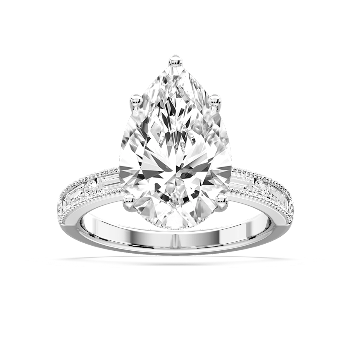 Rhianna Pear Lab Grown Diamond Milgrain Channel Hidden Halo Engagement Ring