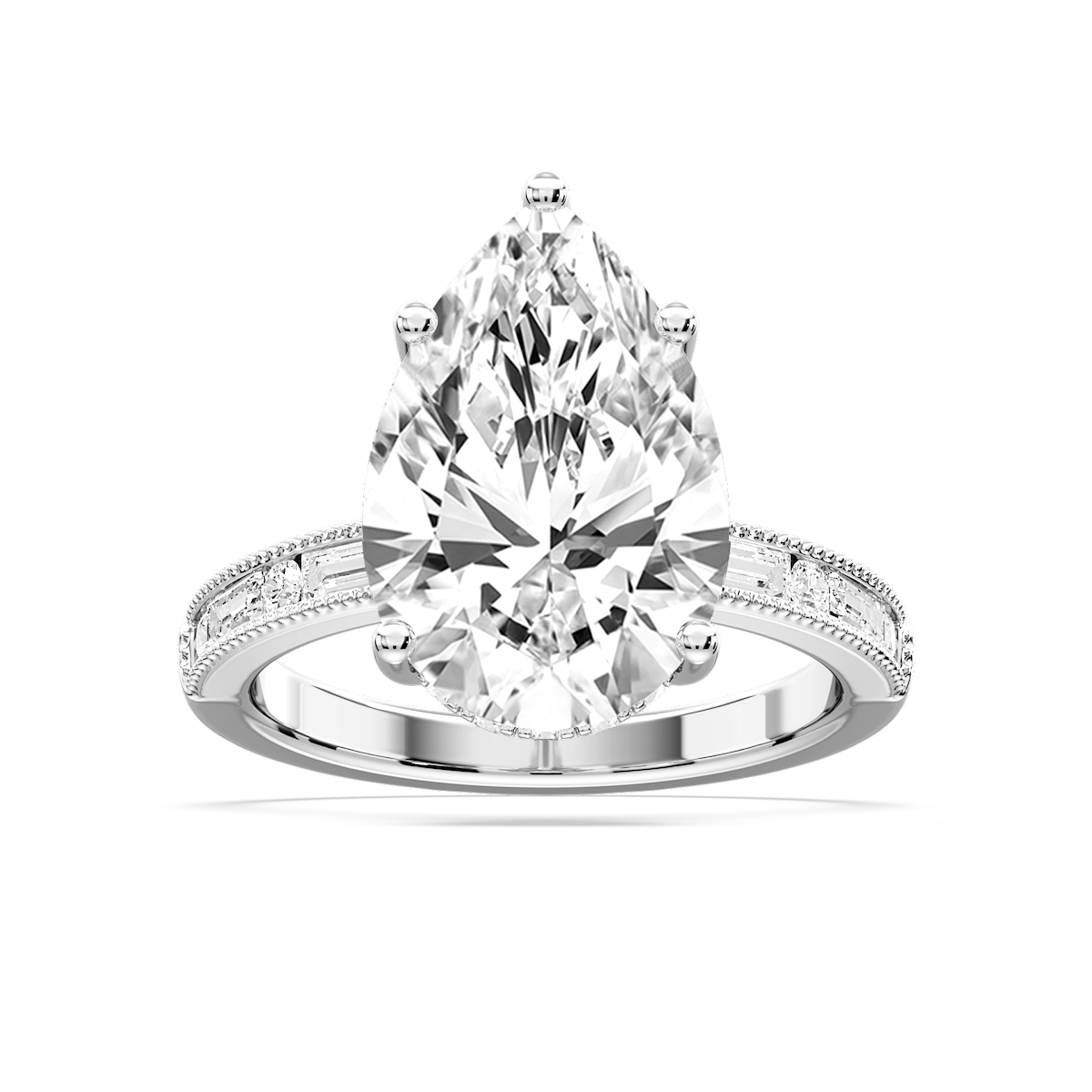 Rhianna Pear Lab Grown Diamond Milgrain Channel Hidden Halo Engagement Ring