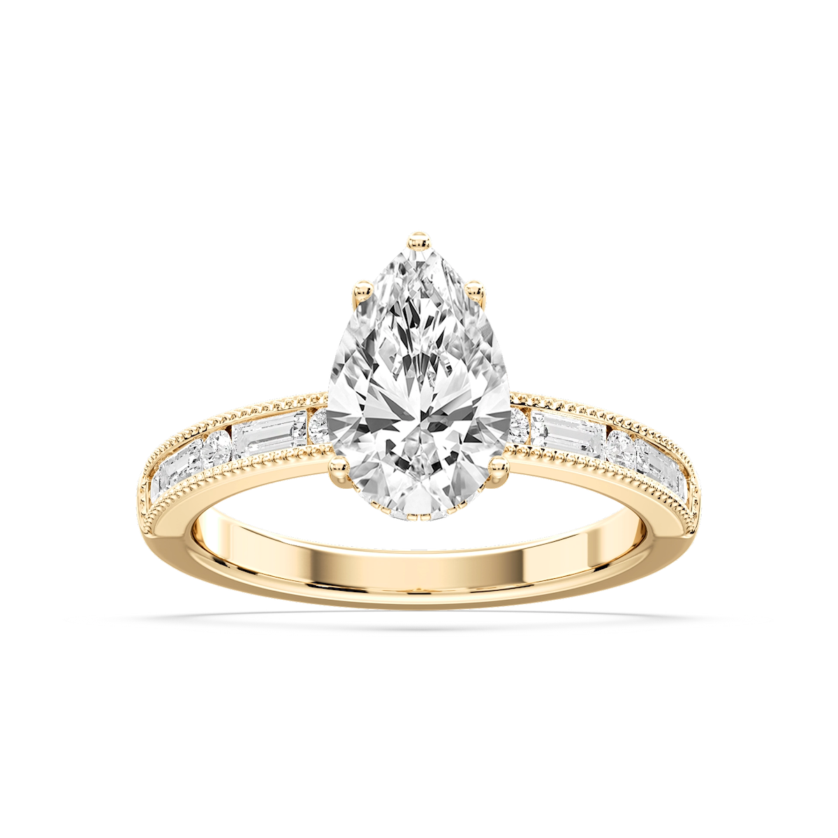 Rhianna Pear Lab Grown Diamond Milgrain Channel Hidden Halo Engagement Ring