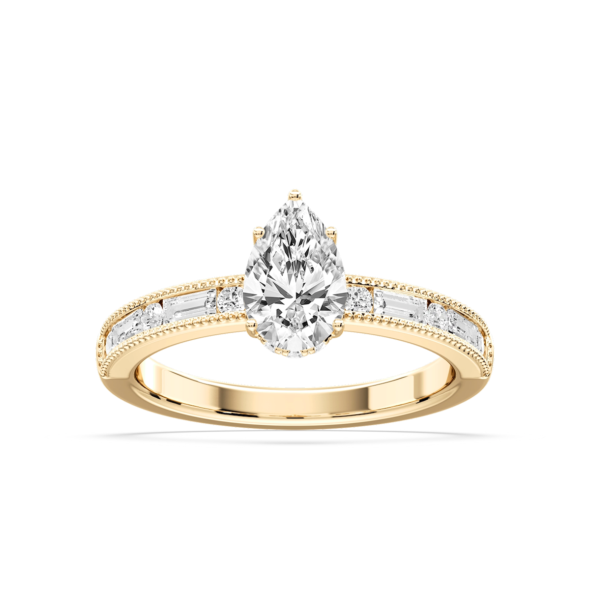 Rhianna Pear Lab Grown Diamond Milgrain Channel Hidden Halo Engagement Ring