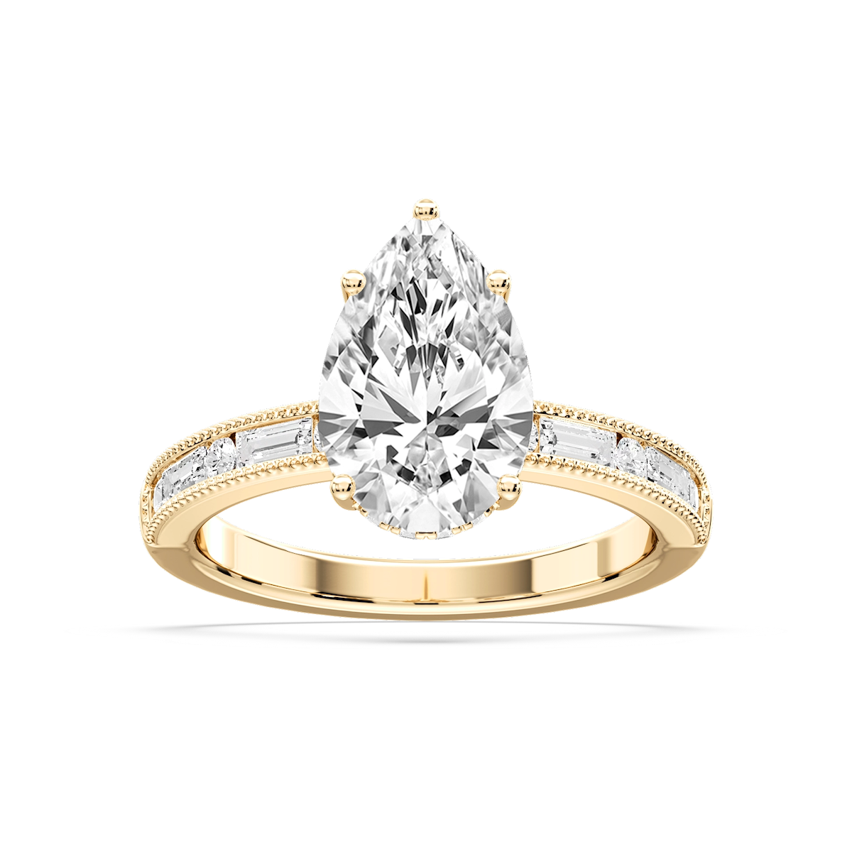 Rhianna Pear Lab Grown Diamond Milgrain Channel Hidden Halo Engagement Ring