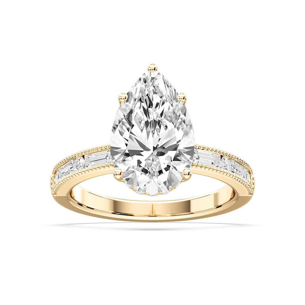 Rhianna Pear Lab Grown Diamond Milgrain Channel Hidden Halo Engagement Ring