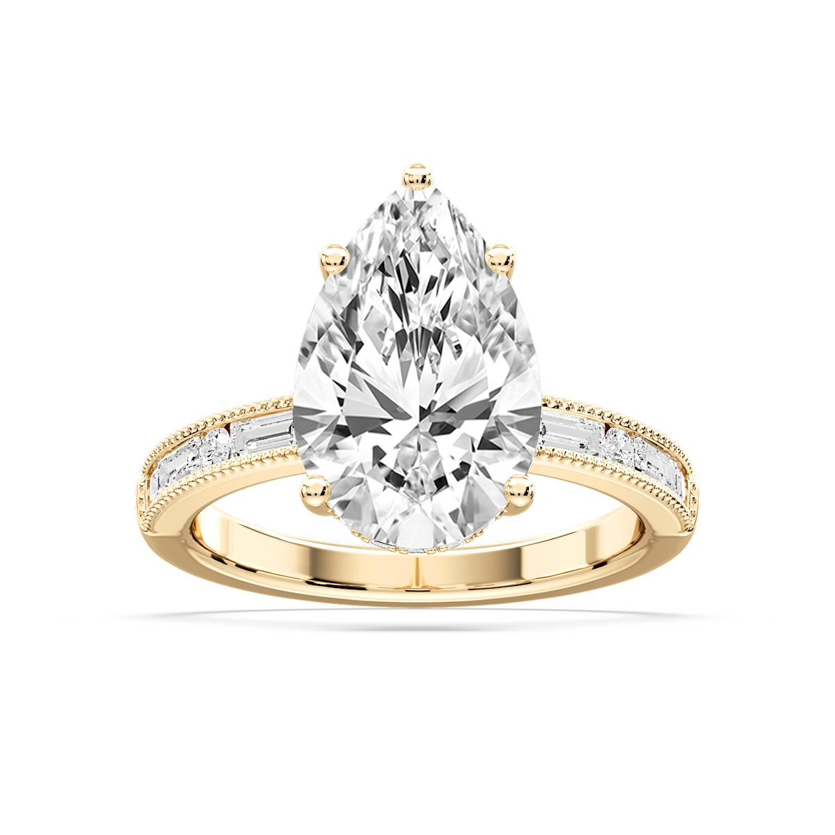 Rhianna Pear Lab Grown Diamond Milgrain Channel Hidden Halo Engagement Ring