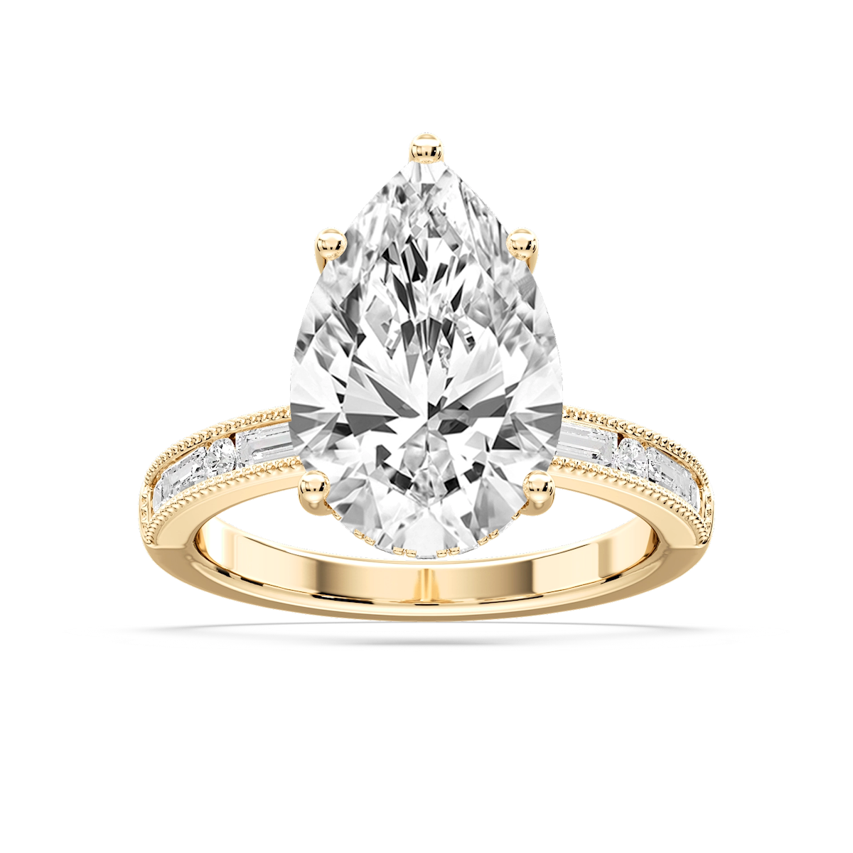 Rhianna Pear Lab Grown Diamond Milgrain Channel Hidden Halo Engagement Ring