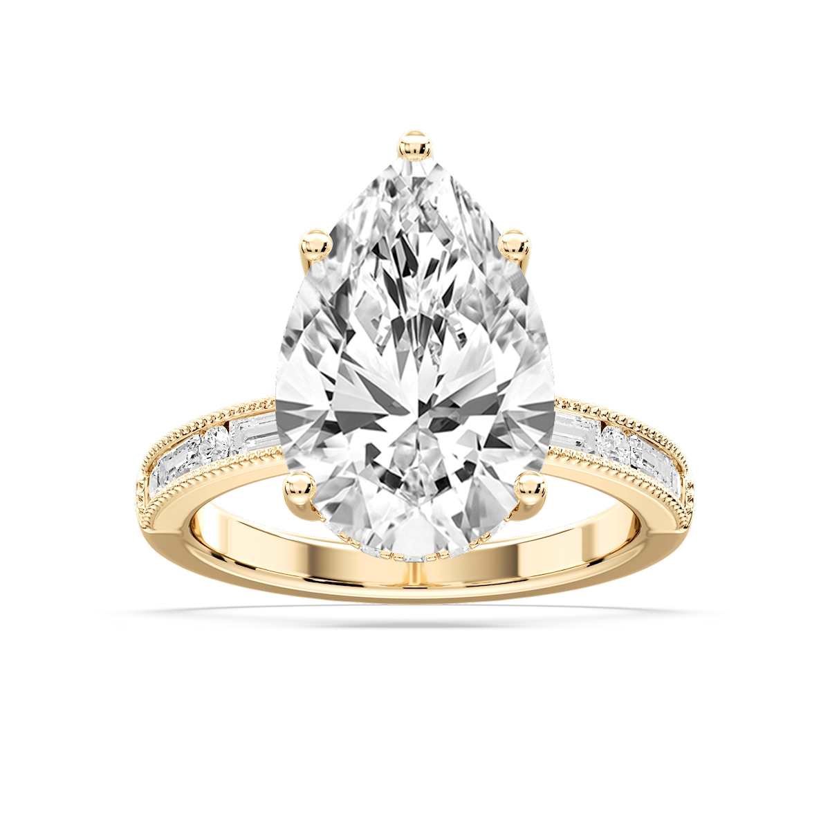 Rhianna Pear Lab Grown Diamond Milgrain Channel Hidden Halo Engagement Ring