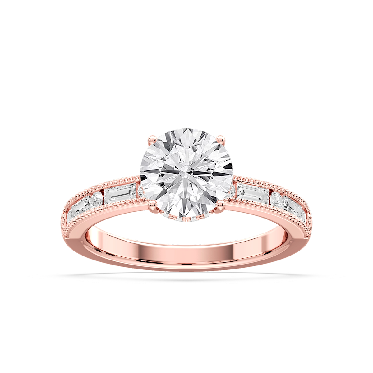Rhianna Round Lab Grown Diamond Milgrain Channel Hidden Halo Engagement Ring