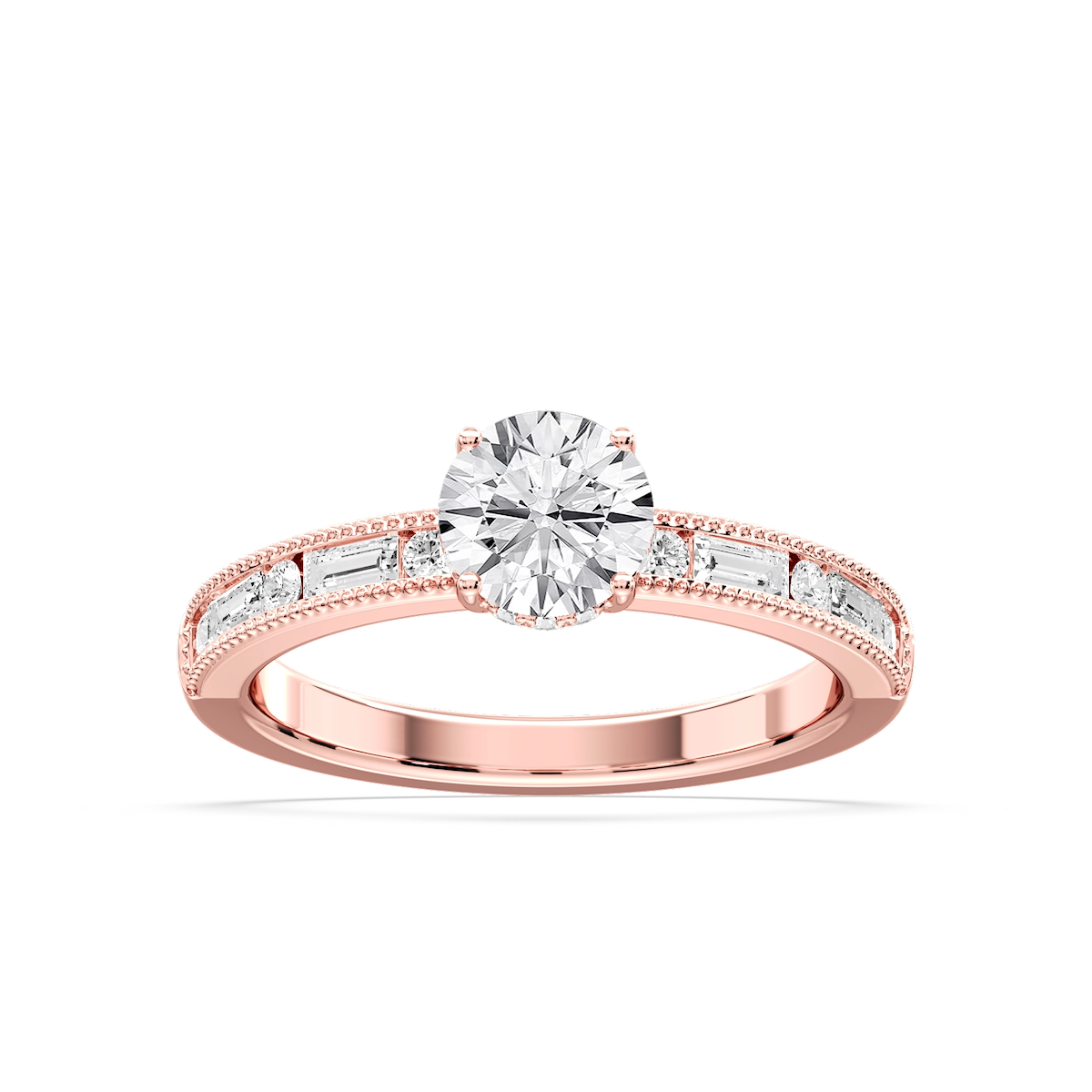 Rhianna Round Lab Grown Diamond Milgrain Channel Hidden Halo Engagement Ring