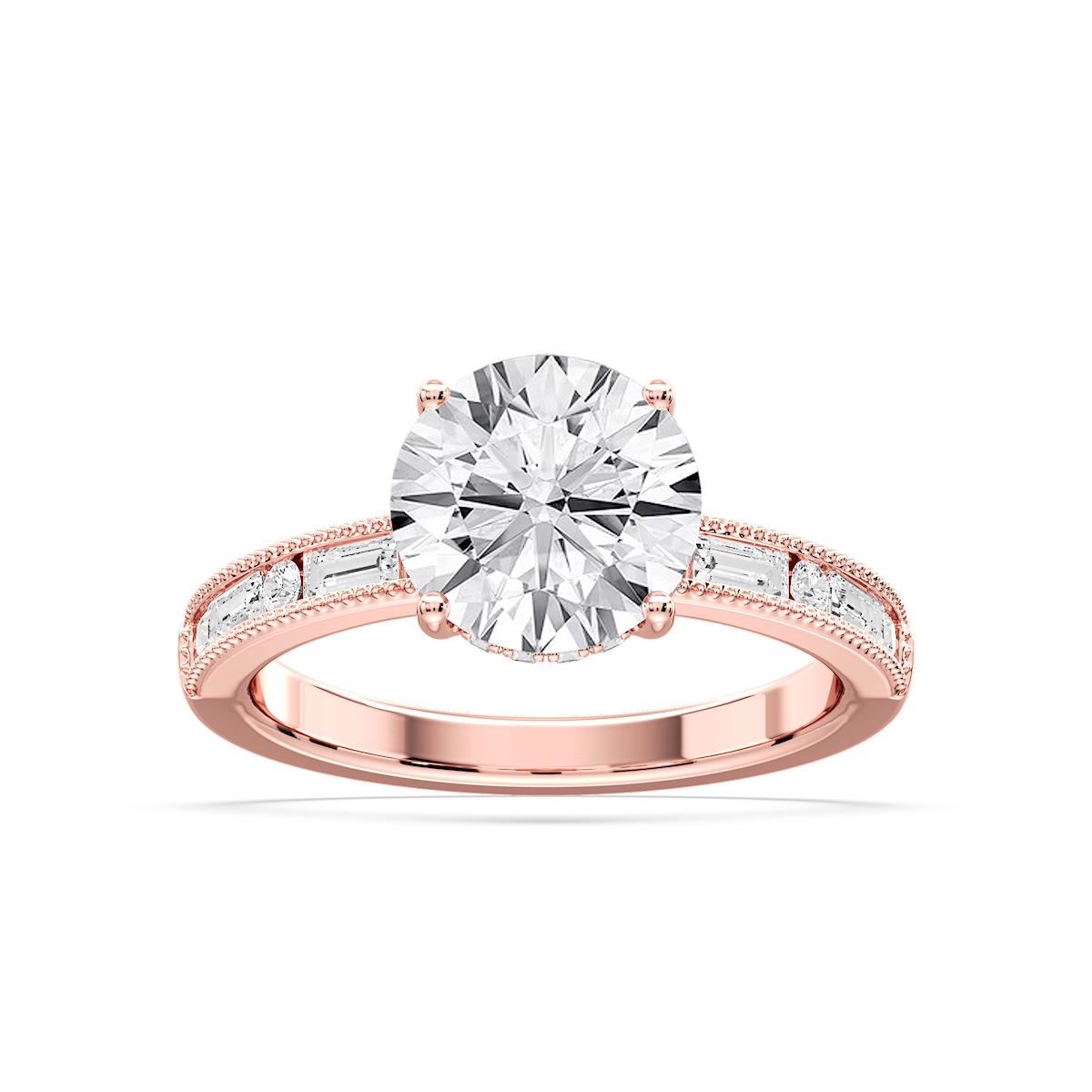 Rhianna Round Lab Grown Diamond Milgrain Channel Hidden Halo Engagement Ring