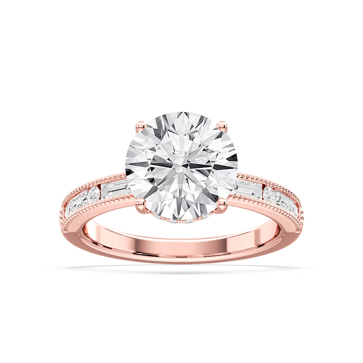 Rhianna Round Lab Grown Diamond Milgrain Channel Hidden Halo Engagement Ring