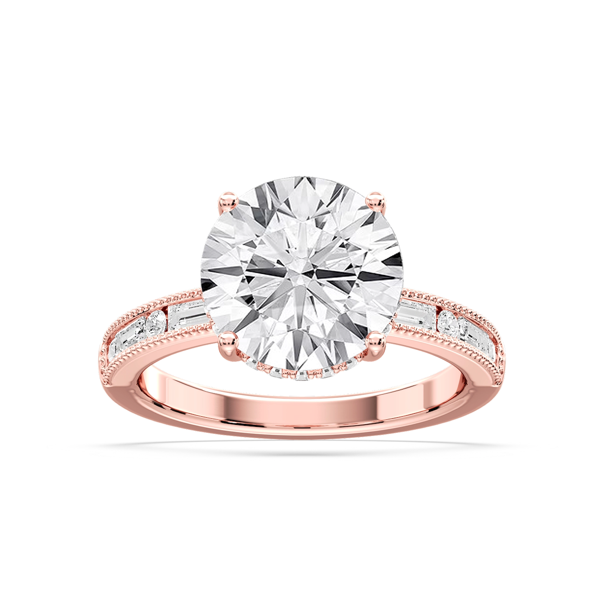 Rhianna Round Lab Grown Diamond Milgrain Channel Hidden Halo Engagement Ring
