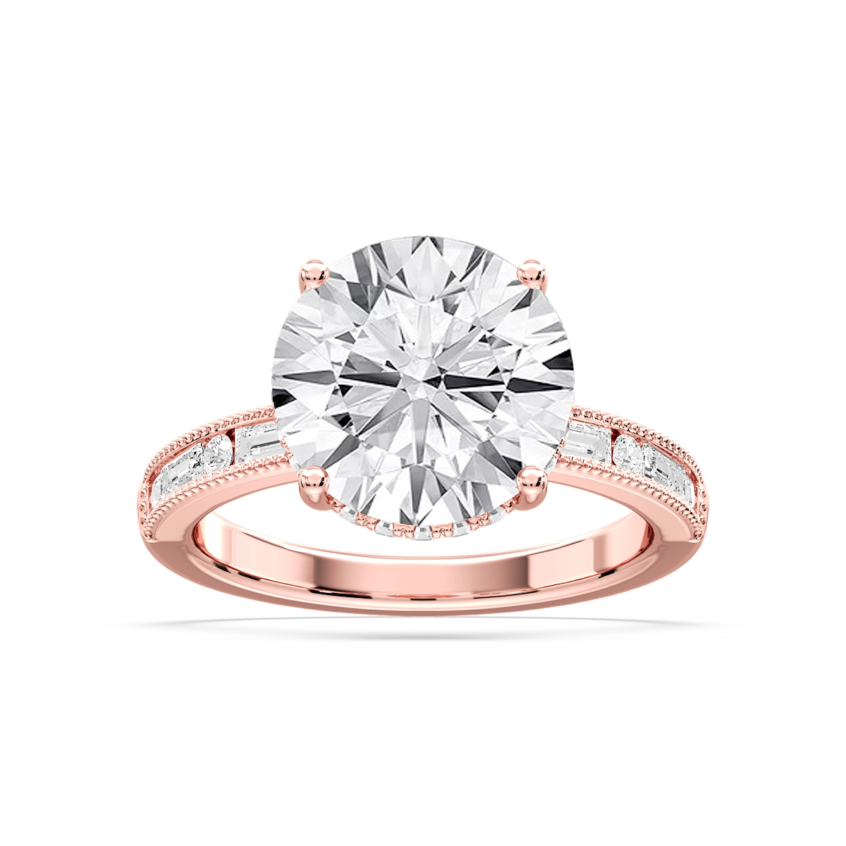 Rhianna Round Lab Grown Diamond Milgrain Channel Hidden Halo Engagement Ring