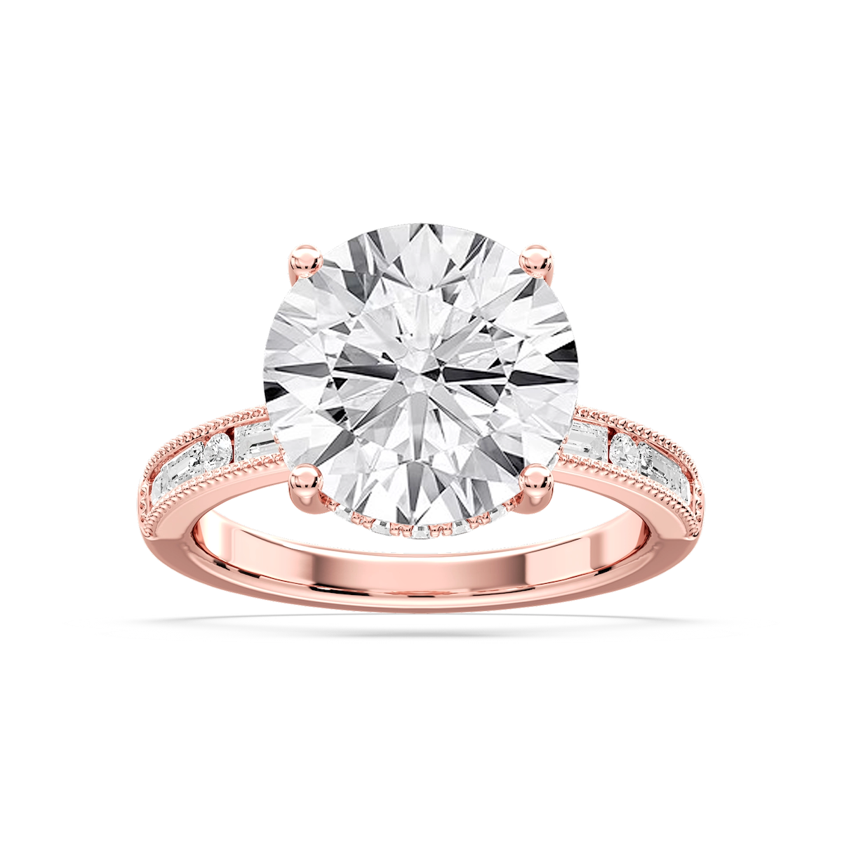 Rhianna Round Lab Grown Diamond Milgrain Channel Hidden Halo Engagement Ring
