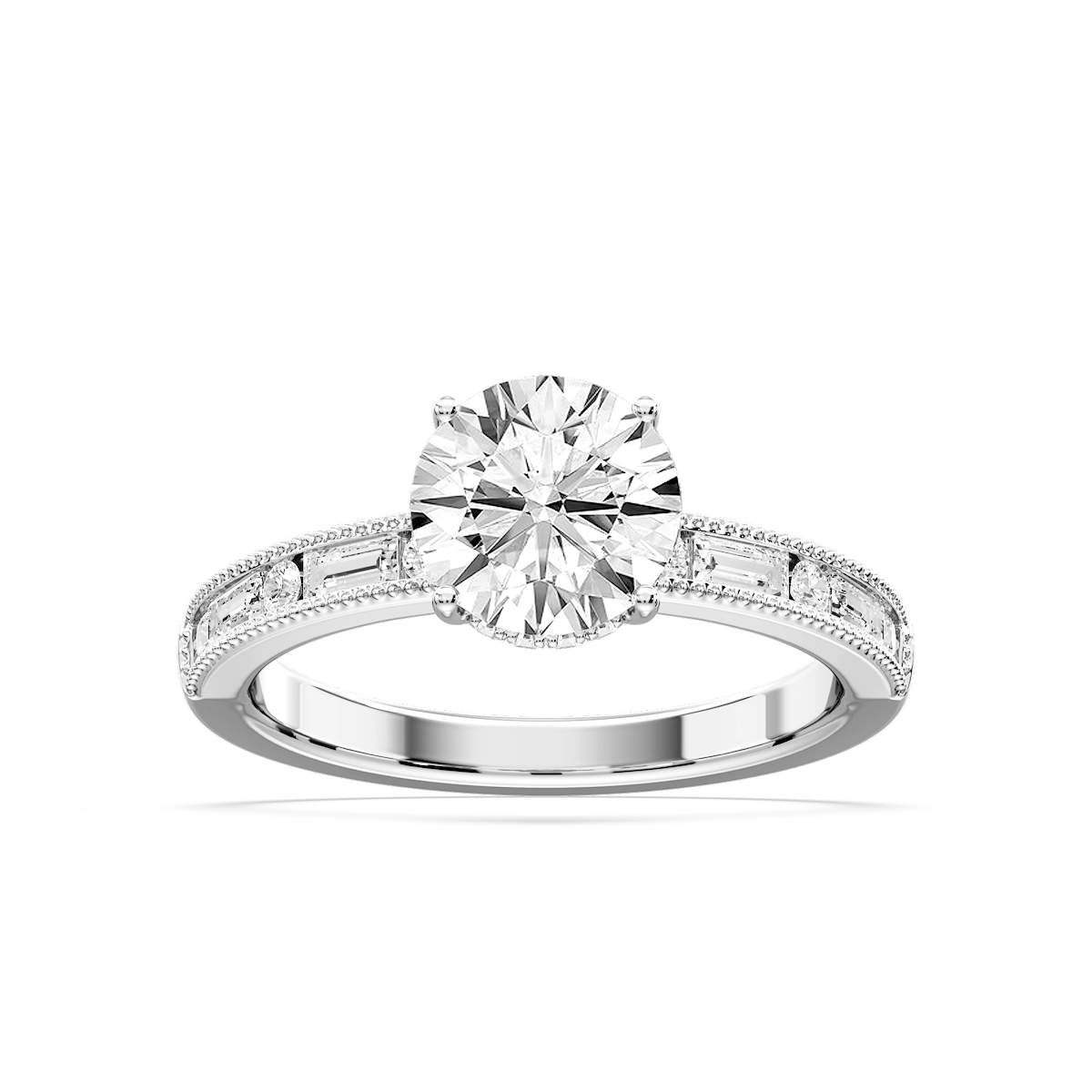 Rhianna Round Lab Grown Diamond Milgrain Channel Hidden Halo Engagement Ring