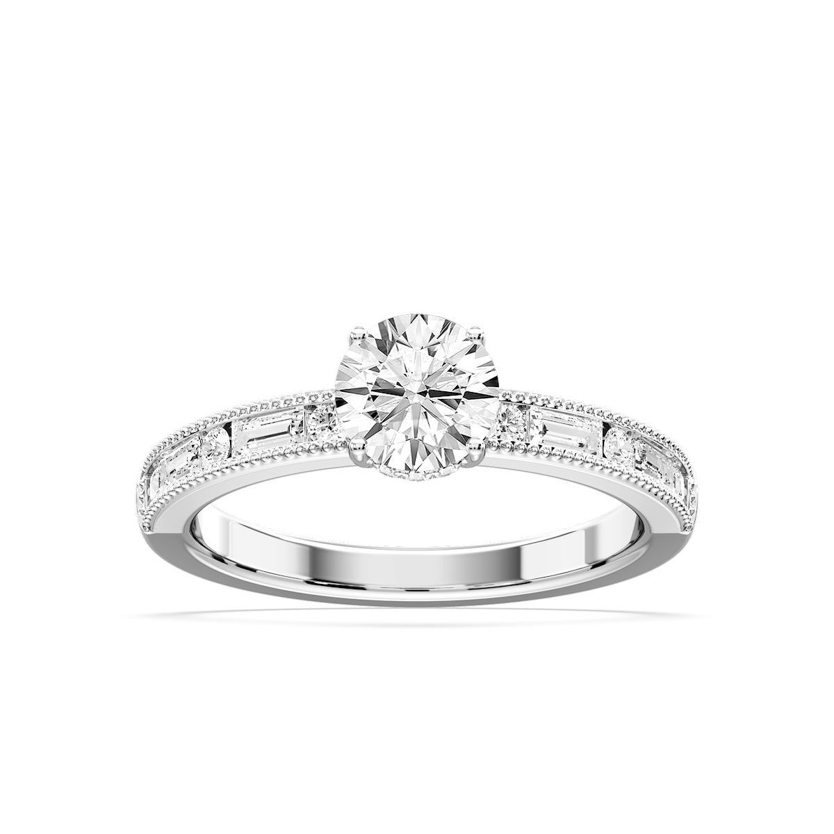 Rhianna Round Lab Grown Diamond Milgrain Channel Hidden Halo Engagement Ring