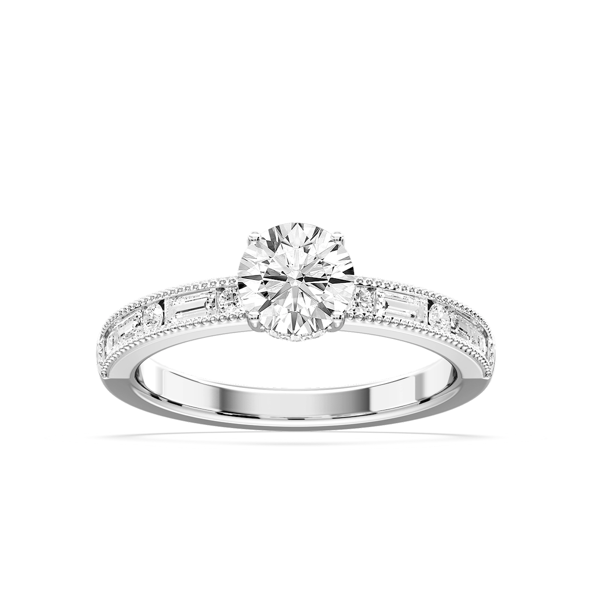 Rhianna Round Lab Grown Diamond Milgrain Channel Hidden Halo Engagement Ring