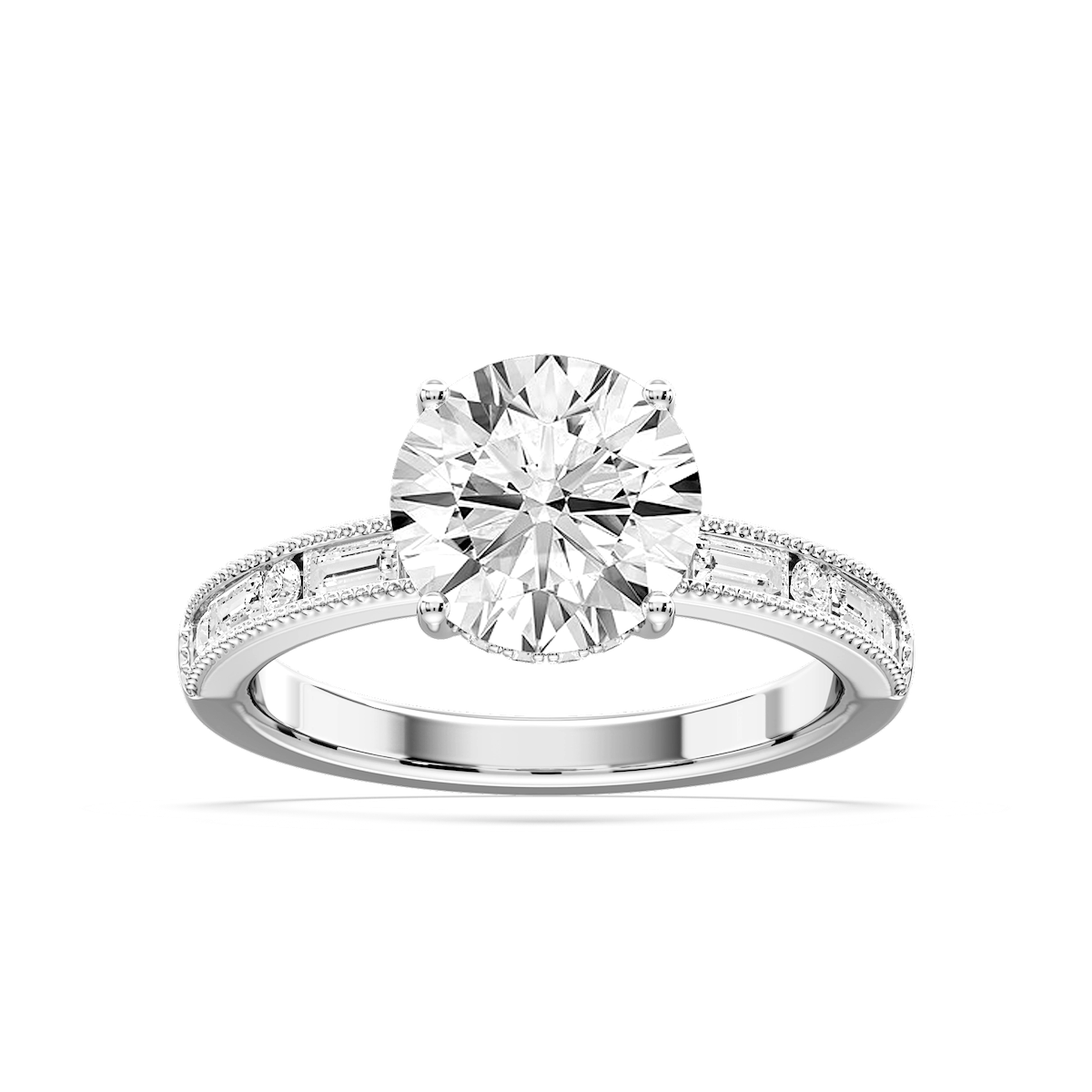 Rhianna Round Lab Grown Diamond Milgrain Channel Hidden Halo Engagement Ring