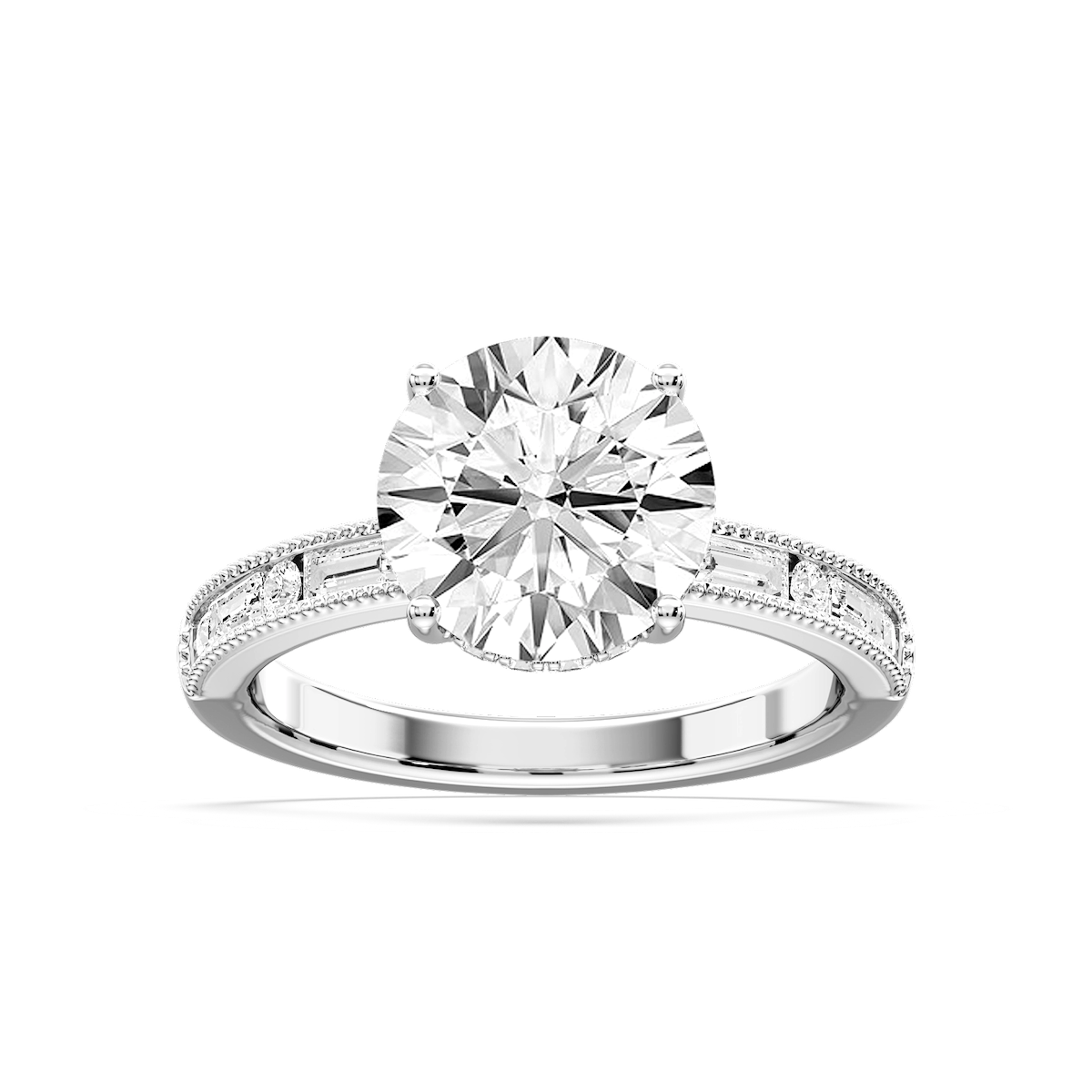 Rhianna Round Lab Grown Diamond Milgrain Channel Hidden Halo Engagement Ring