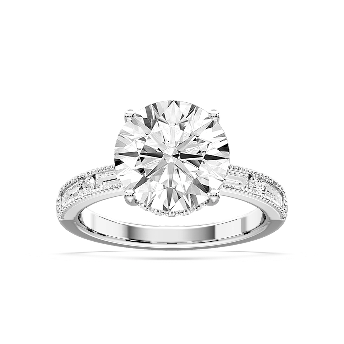 Rhianna Round Lab Grown Diamond Milgrain Channel Hidden Halo Engagement Ring