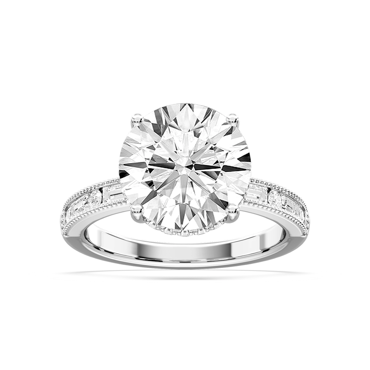 Rhianna Round Lab Grown Diamond Milgrain Channel Hidden Halo Engagement Ring