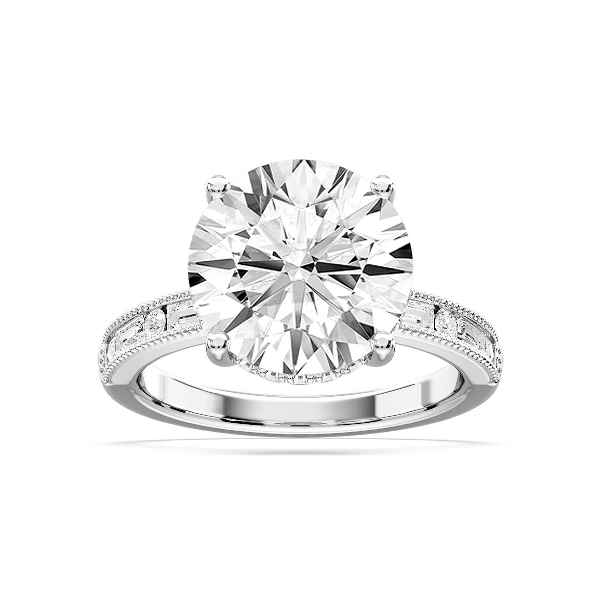 Rhianna Round Lab Grown Diamond Milgrain Channel Hidden Halo Engagement Ring