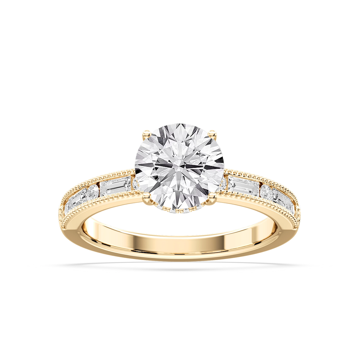 Rhianna Round Lab Grown Diamond Milgrain Channel Hidden Halo Engagement Ring