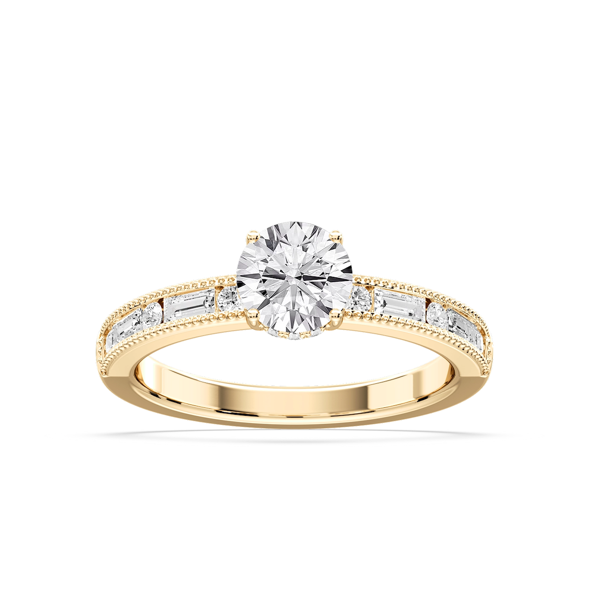 Rhianna Round Lab Grown Diamond Milgrain Channel Hidden Halo Engagement Ring