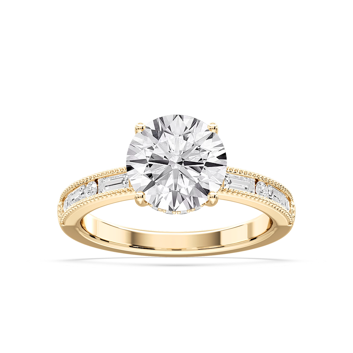 Rhianna Round Lab Grown Diamond Milgrain Channel Hidden Halo Engagement Ring