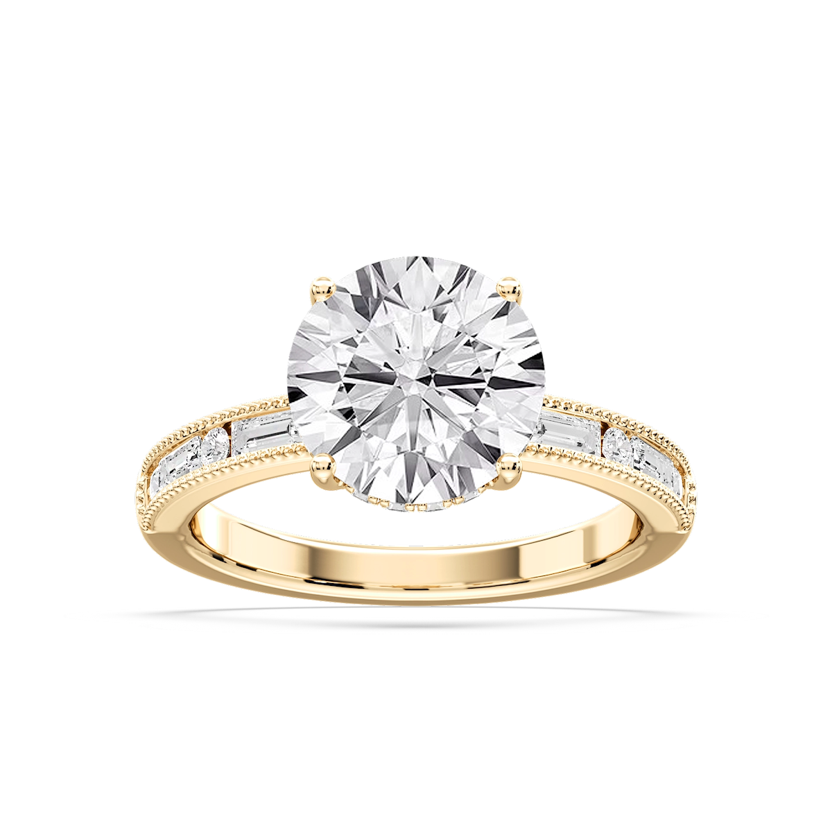 Rhianna Round Lab Grown Diamond Milgrain Channel Hidden Halo Engagement Ring