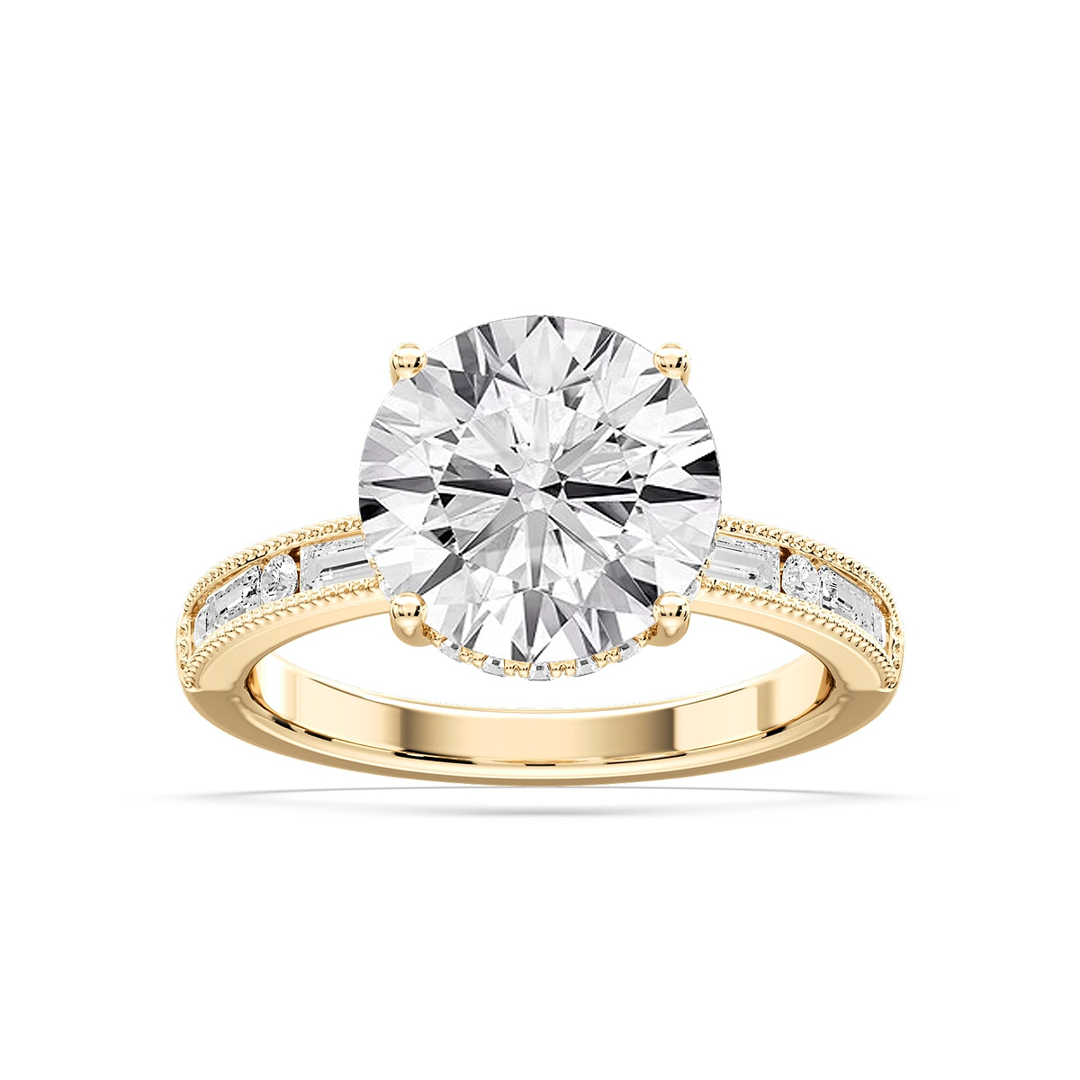 Rhianna Round Lab Grown Diamond Milgrain Channel Hidden Halo Engagement Ring