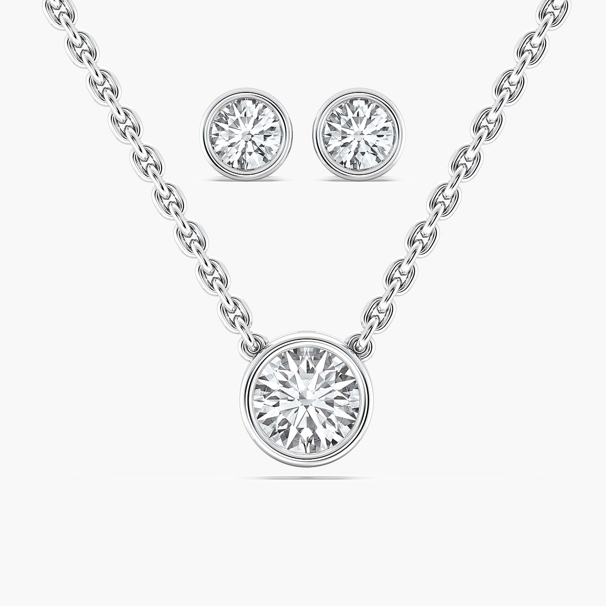 Round Cut Bezel Pendant and Earrings Set