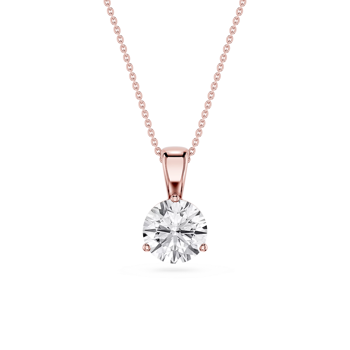 Round Lab Grown Diamond 3 Prong Solitaire Pendant - 16 to 18 Inches