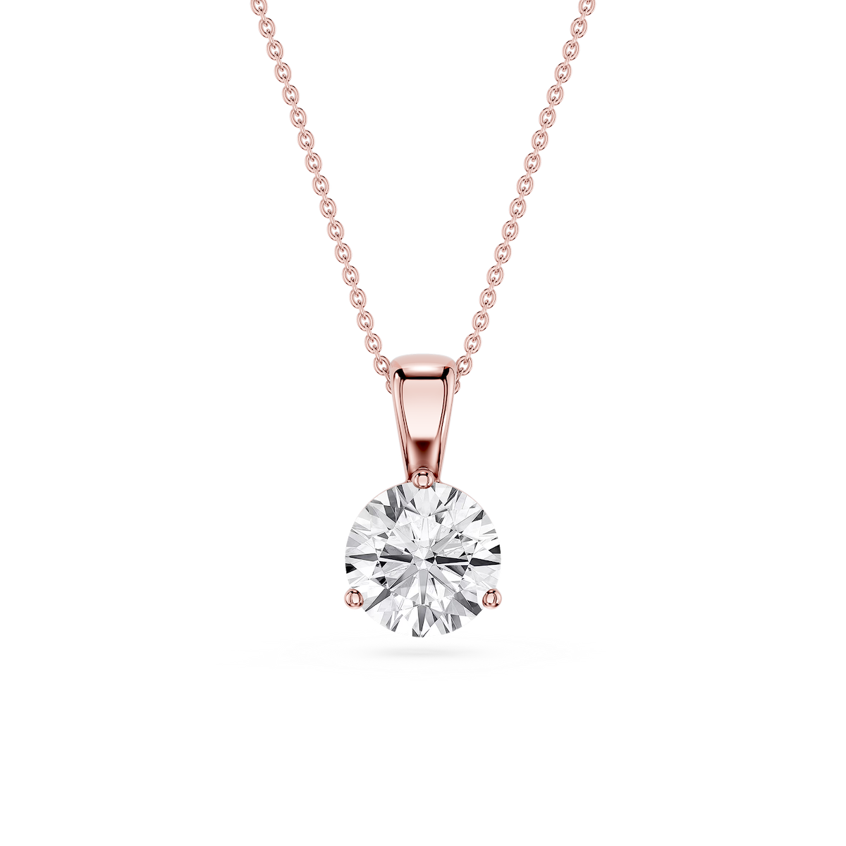 Round Lab Grown Diamond 3 Prong Solitaire Pendant - 16 to 18 Inches