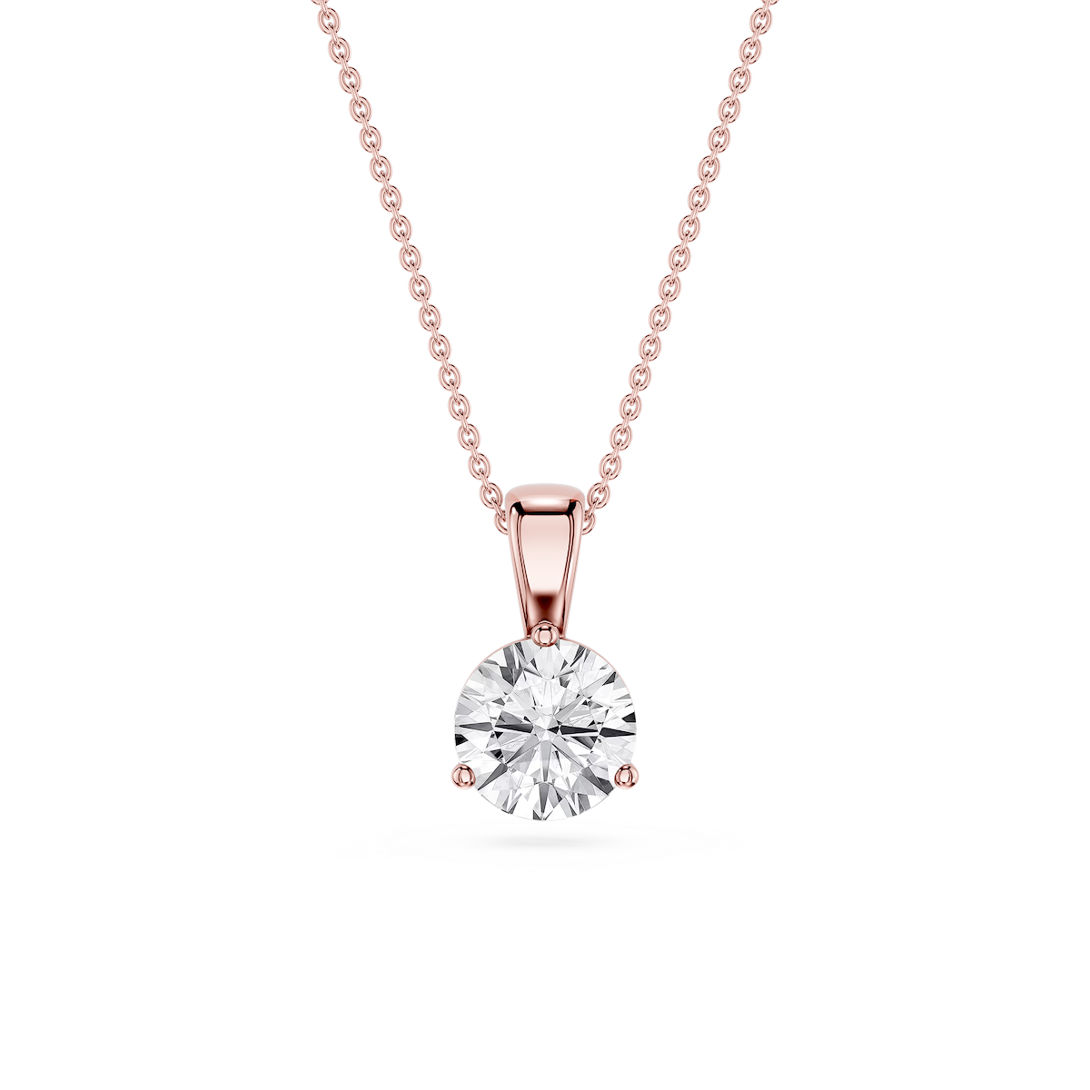 Round Lab Grown Diamond 3 Prong Solitaire Pendant - 16 to 18 Inches