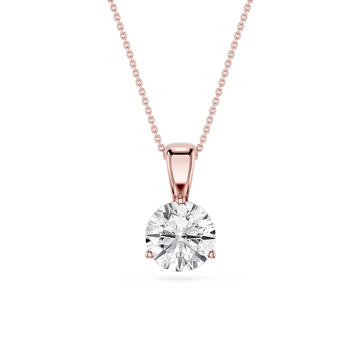Round Lab Grown Diamond 3 Prong Solitaire Pendant - 16 to 18 Inches