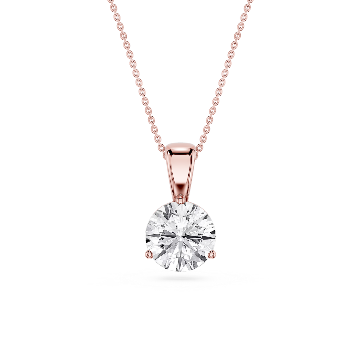 Round Lab Grown Diamond 3 Prong Solitaire Pendant - 16 to 18 Inches