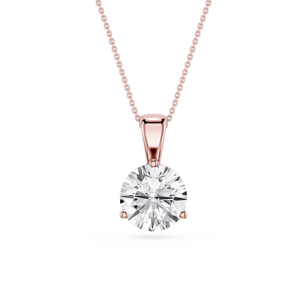 Round Lab Grown Diamond 3 Prong Solitaire Pendant - 16 to 18 Inches