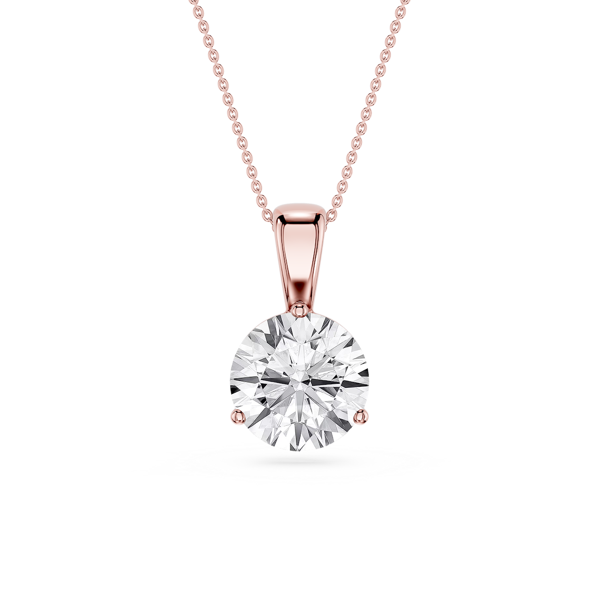 Round Lab Grown Diamond 3 Prong Solitaire Pendant - 16 to 18 Inches