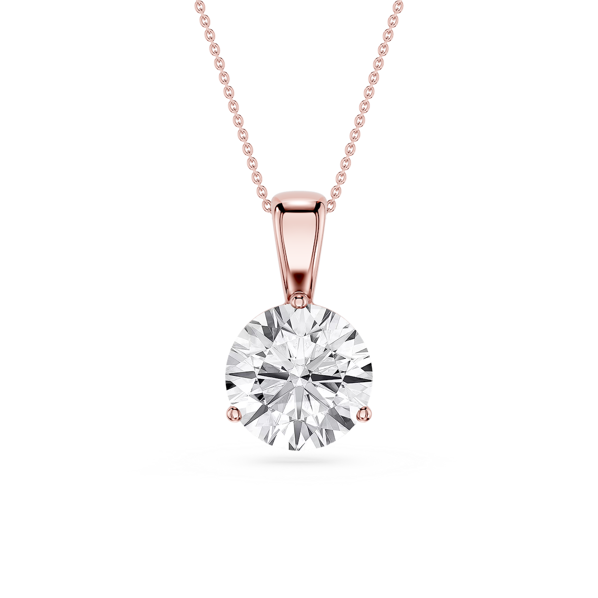 Round Lab Grown Diamond 3 Prong Solitaire Pendant - 16 to 18 Inches
