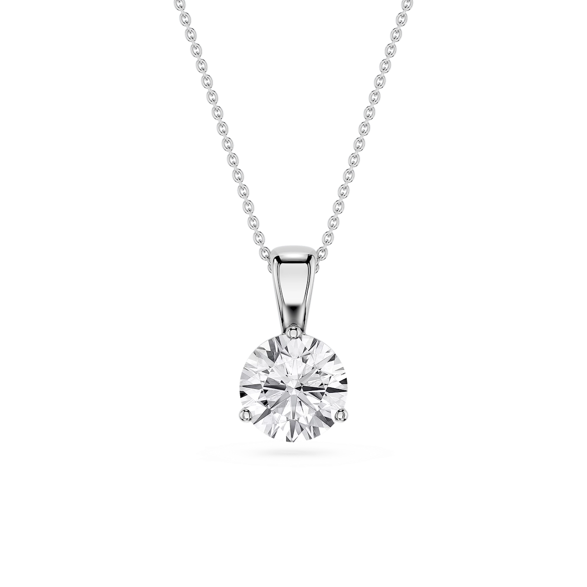 Round Lab Grown Diamond 3 Prong Solitaire Pendant - 16 to 18 Inches