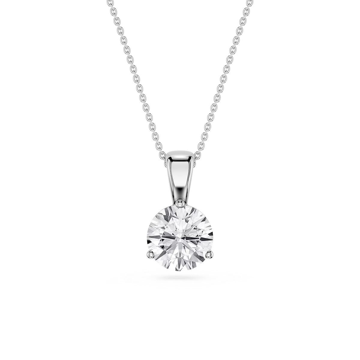 Round Lab Grown Diamond 3 Prong Solitaire Pendant - 16 to 18 Inches