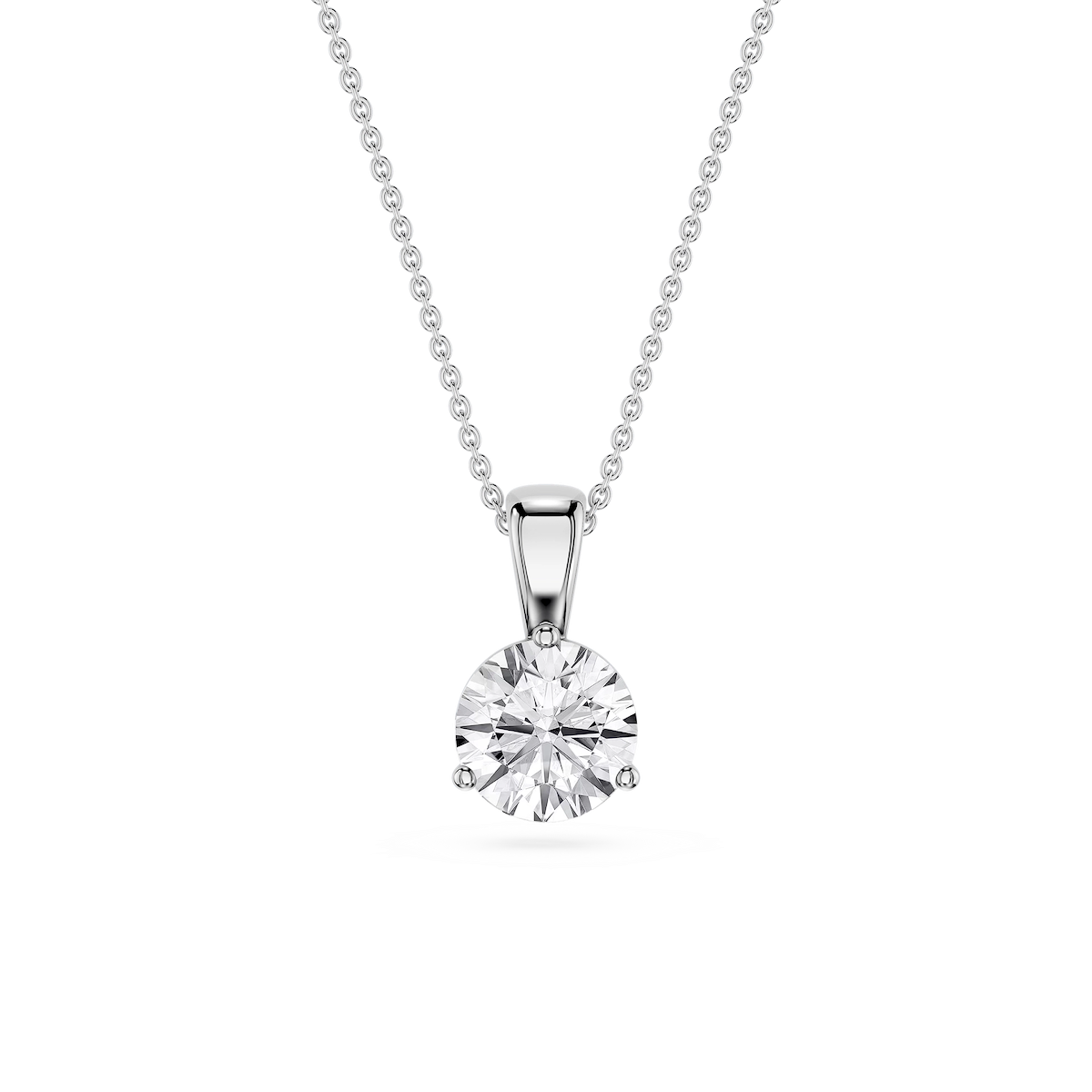 Round Lab Grown Diamond 3 Prong Solitaire Pendant - 16 to 18 Inches