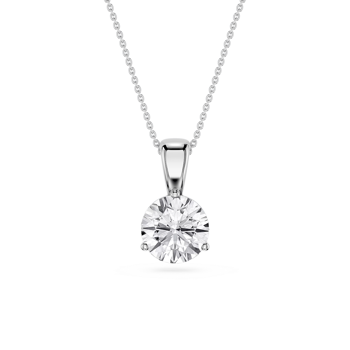 Round Lab Grown Diamond 3 Prong Solitaire Pendant - 16 to 18 Inches