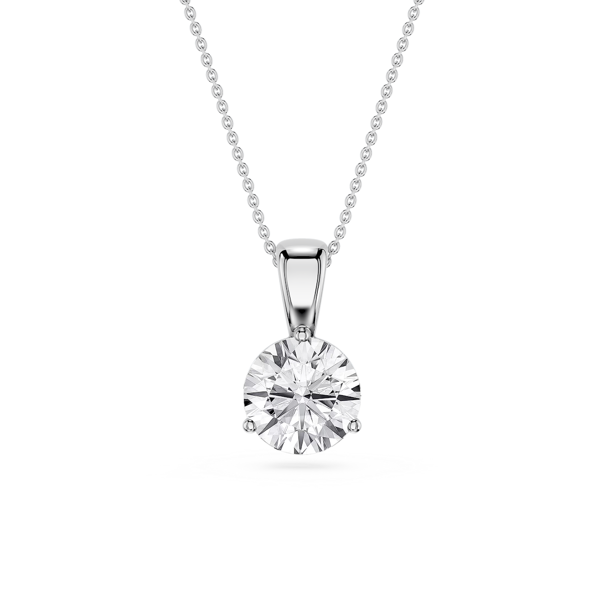 Round Lab Grown Diamond 3 Prong Solitaire Pendant - 16 to 18 Inches