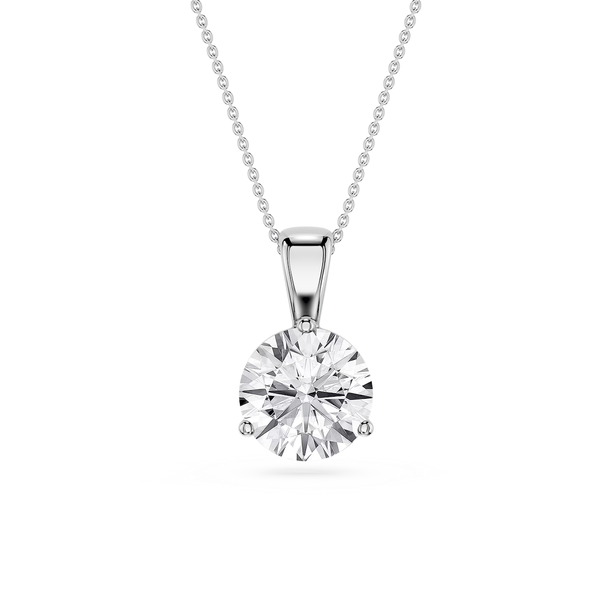 Round Lab Grown Diamond 3 Prong Solitaire Pendant - 16 to 18 Inches